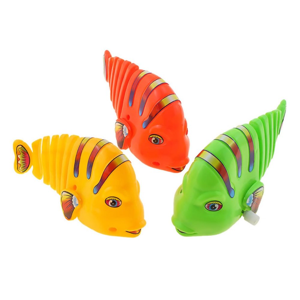WHAMVOX 3pcs Wind-up Swinging Fish for Cartoon Fish with Clockwork Movement Fun Party Favor and Creative Play Random Color