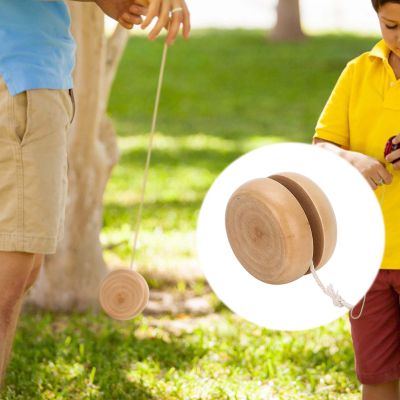 Kikumi 3 Pieces Wooden Yo Yo Crafts Handmade Record Color Mini Round DIY Baby Small Wooden Toys