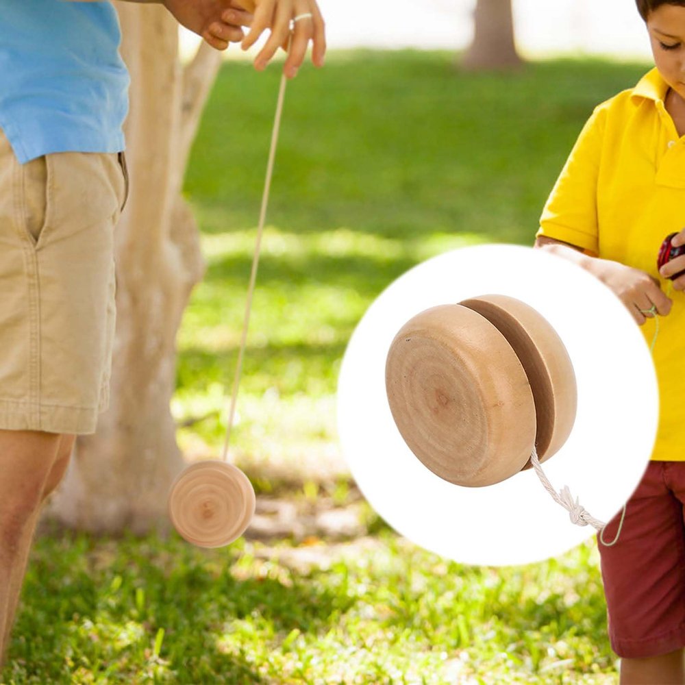 Kikumi 3 Pieces Wooden Yo Yo Crafts Handmade Record Color Mini Round DIY Baby Small Wooden Toys