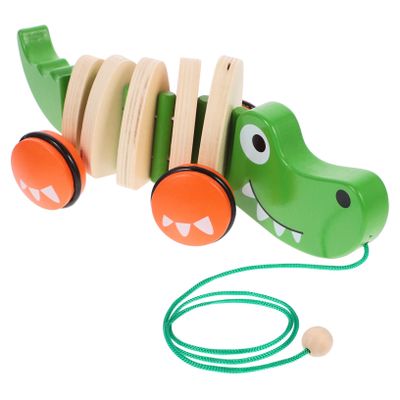 COOLHIYA Wooden Animal Pull Along Car for Educational Traction Plaything Cute Alligator Shape to Stimulate Creativity and Walking Skills Birthday Gift for Boys