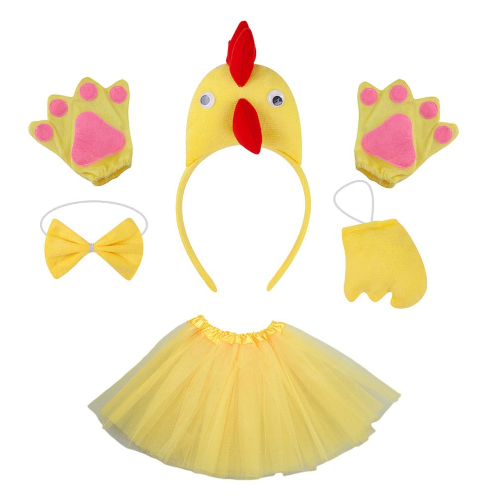 BUBEFSKD Chicken Headwear Rooster Headbands Bowtie Gloves Skirt Costume Set Animal Hair Hoop For Thanksgiving Day Costume Set Rooster Headbands Easter Headwear Animal Hair Hoop