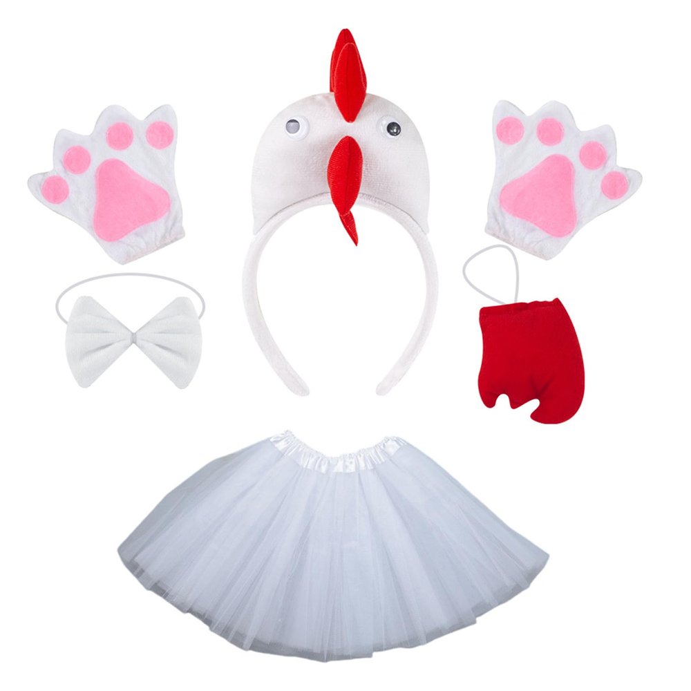 BUBEFSKD Chicken Headwear Rooster Headbands Bowtie Gloves Skirt Costume Set Animal Hair Hoop For Thanksgiving Day Costume Set Rooster Headbands Easter Headwear Animal Hair Hoop
