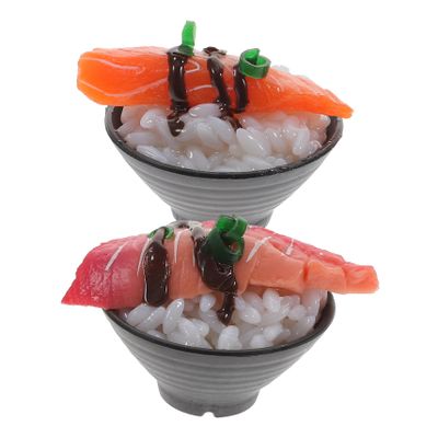 COOLHIYA 2Pcs Realistic Beef Rice Food Model PVC Fake Sushi Play Kitchen Accessories for Photo Props DIY Display Decor