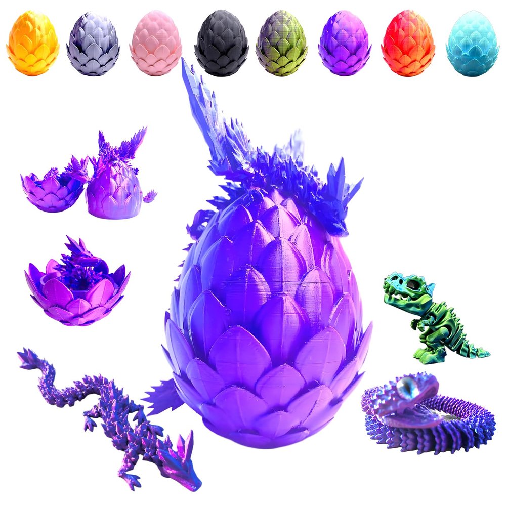 TJYZGXQ 5pcs,12" 3D Printed Dinosaur Eggs,Dragon Egg,Crystal Dragon Toys,Snake Eggs, T RexAnimals,Fidget Toy,Desk Executive ToyEaster Eggs Basket Stuffers,Toys for Boys Kids Teen 5-7 4-6 8-12