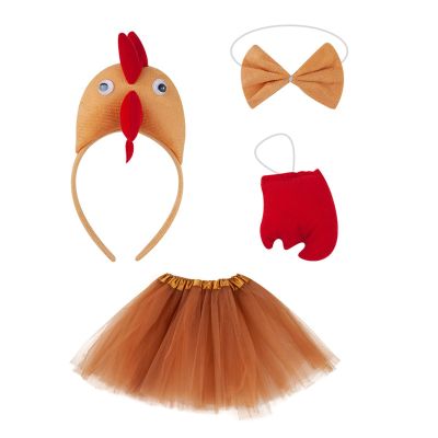 BUBEFSKD Chicken Headwear Rooster Headbands Bowtie Gloves Skirt Costume Set Animal Hair Hoop For Thanksgiving Day Costume Set Rooster Headbands Easter Headwear Animal Hair Hoop