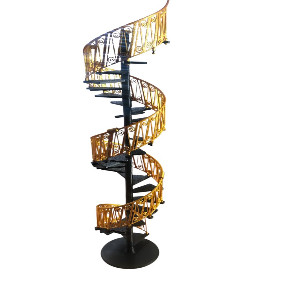 1/12 Scale Dolls House Furniture, Spiral Staircase kit 30 Steps (Black Steps Golden Rails)