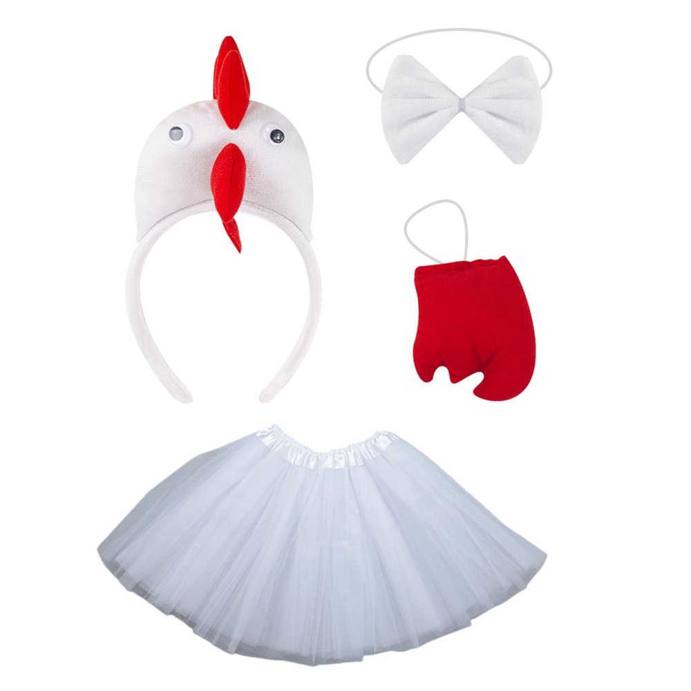 BUBEFSKD Chicken Headwear Rooster Headbands Bowtie Gloves Skirt Costume Set Animal Hair Hoop For Thanksgiving Day Costume Set Rooster Headbands Easter Headwear Animal Hair Hoop