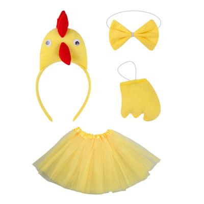 BUBEFSKD Chicken Headwear Rooster Headbands Bowtie Gloves Skirt Costume Set Animal Hair Hoop For Thanksgiving Day Costume Set Rooster Headbands Easter Headwear Animal Hair Hoop