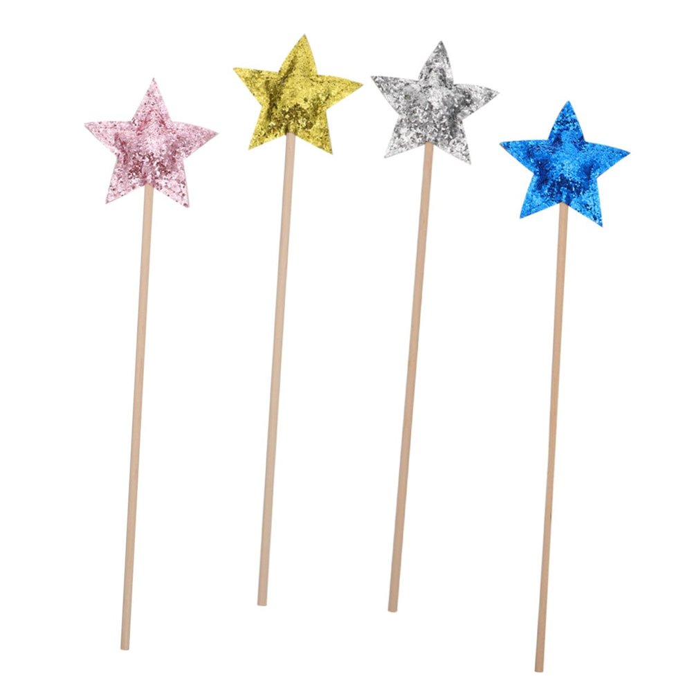 LALADEFIEE 4pcs Star Fairy Wands for Shiny Star-Shaped Fairy Rods Gold Silver Blue Pink for Birthday Parties Cosplay Dress Up Performances and Holiday Decorations
