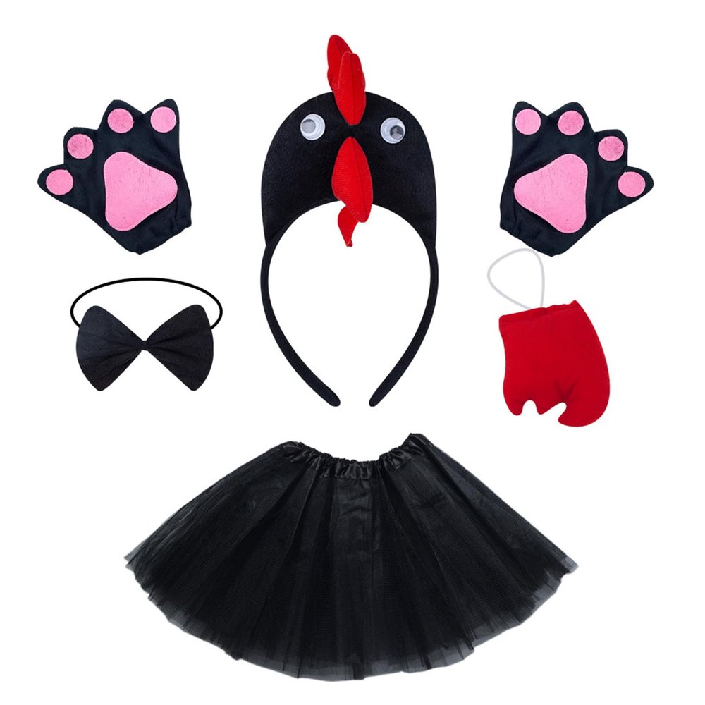 BUBEFSKD Chicken Headwear Rooster Headbands Bowtie Gloves Skirt Costume Set Animal Hair Hoop For Thanksgiving Day Costume Set Rooster Headbands Easter Headwear Animal Hair Hoop