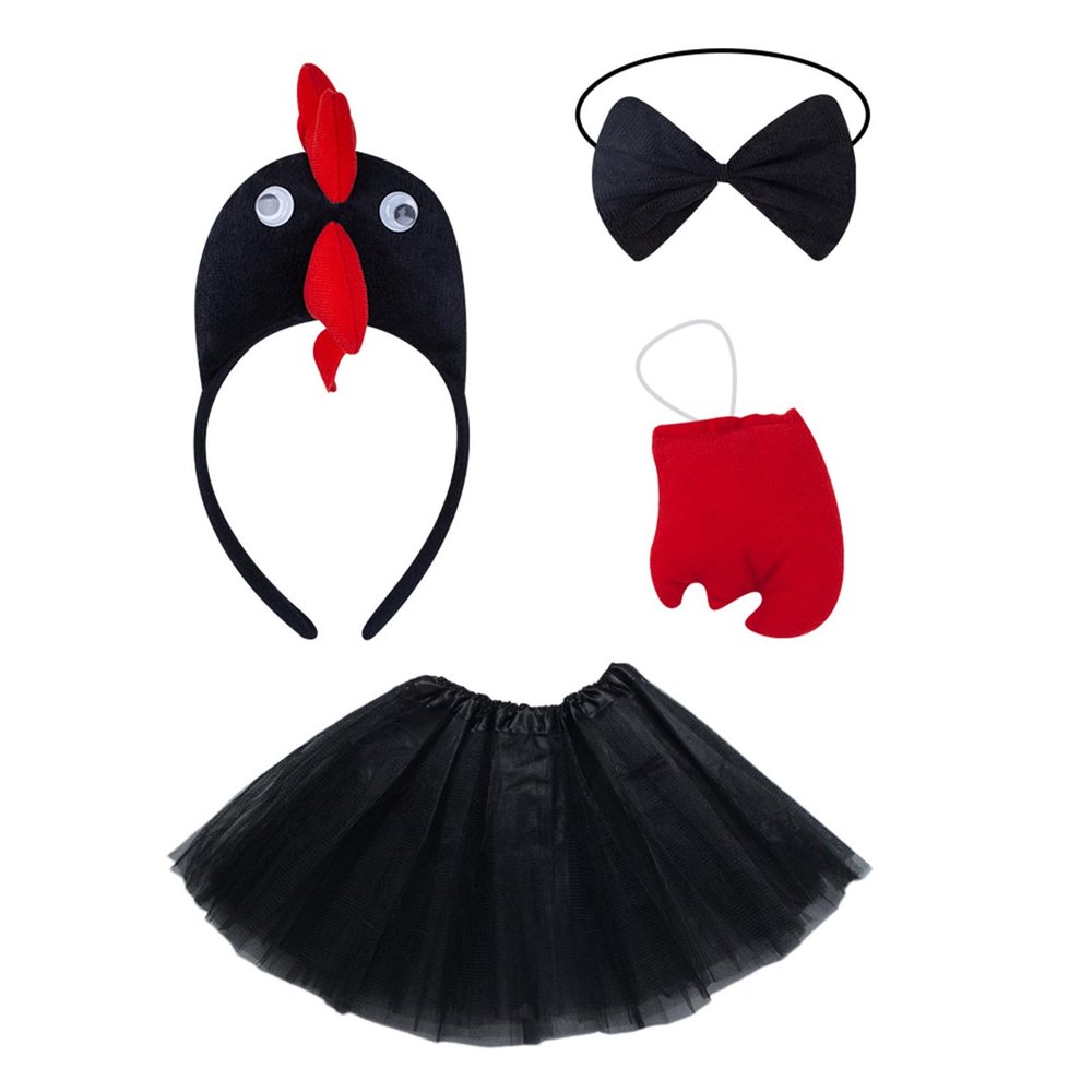 BUBEFSKD Chicken Headwear Rooster Headbands Bowtie Gloves Skirt Costume Set Animal Hair Hoop For Thanksgiving Day Costume Set Rooster Headbands Easter Headwear Animal Hair Hoop