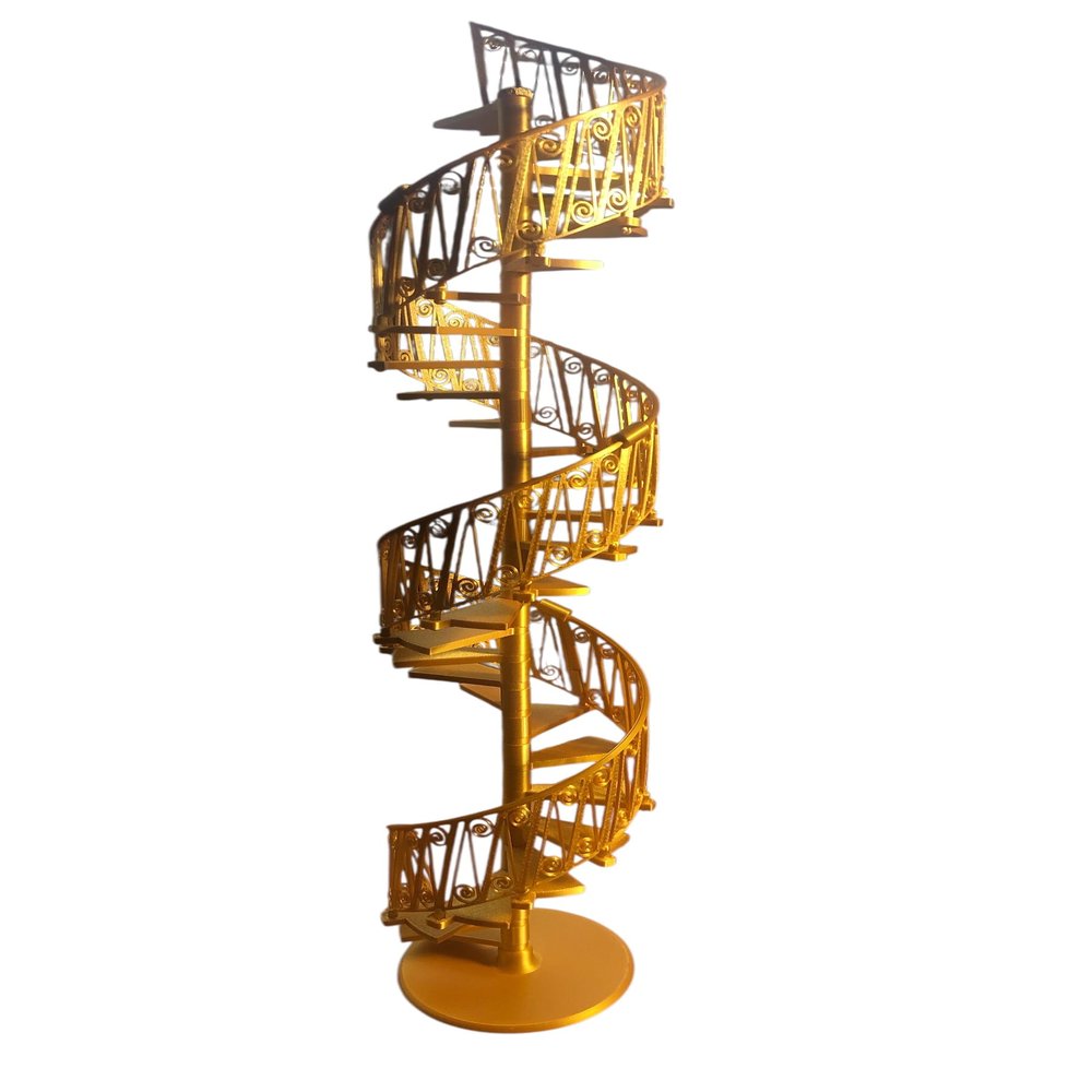1/12 Scale Dolls House Furniture, Spiral Staircase kit 30 Steps (Golden Steps and Rail)