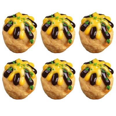 6Pcs Simulation Takoyaki Food Model Realistic Grilled Meat Rounds Model for Home Decoration Kitchen Display Simulation
