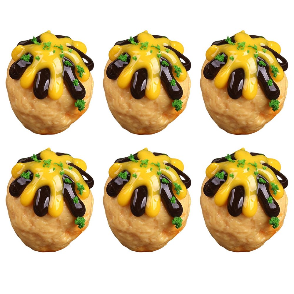 6Pcs Simulation Takoyaki Food Model Realistic Grilled Meat Rounds Model for Home Decoration Kitchen Display Simulation