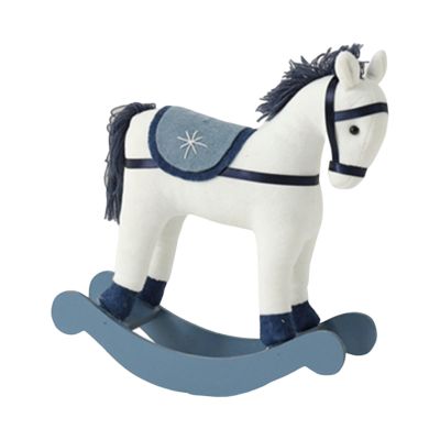 DYNWAVE Christmas Rocking Toy Desk Ornament, Multipurpose Wooden Base 23x8x26cm, White Blue
