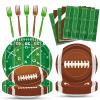 100 Pcs Football Party Supplies Set, Serves 25  Disposable Football and Field Design Paper Plates, Napkins, and Forks, Game Day Tailgate Themed Tableware for Sports Birthday and Team Decorations view 1