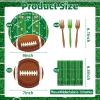 100 Pcs Football Party Supplies Set, Serves 25  Disposable Football and Field Design Paper Plates, Napkins, and Forks, Game Day Tailgate Themed Tableware for Sports Birthday and Team Decorations view 2
