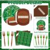 100 Pcs Football Party Supplies Set, Serves 25  Disposable Football and Field Design Paper Plates, Napkins, and Forks, Game Day Tailgate Themed Tableware for Sports Birthday and Team Decorations view 3