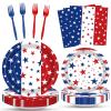 100 Pcs Patriotic Party Supplies Set, Serves 25 Disposable Red White Blue Star Paper Plates, Napkins, and Forks, American Flag Themed Tableware for 4th of July, Memorial Day, Labor Day Decorations view 1