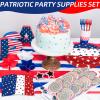 100 Pcs Patriotic Party Supplies Set, Serves 25 Disposable Red White Blue Star Paper Plates, Napkins, and Forks, American Flag Themed Tableware for 4th of July, Memorial Day, Labor Day Decorations view 4