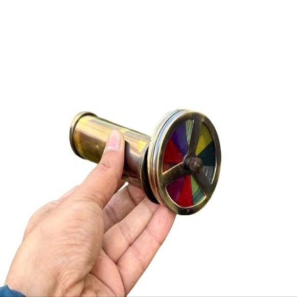 Handmade Brass Kaleidoscope Educational Gift | Vintage Collection Replica, Birthday, Every Occasion Gift for Adults and Kids - Brass Kaleidoscope with Double Wheel - (Pack of ONE)