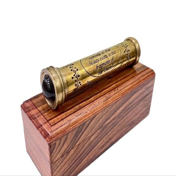 Brass Kaleidoscope with Wooden Box | Handcrafted Vintage Kaleidoscope with Optical Glass Lens & Wooden Storage Box  Collectible Gift for Kids & Adults Last Minute (Antique, Small)