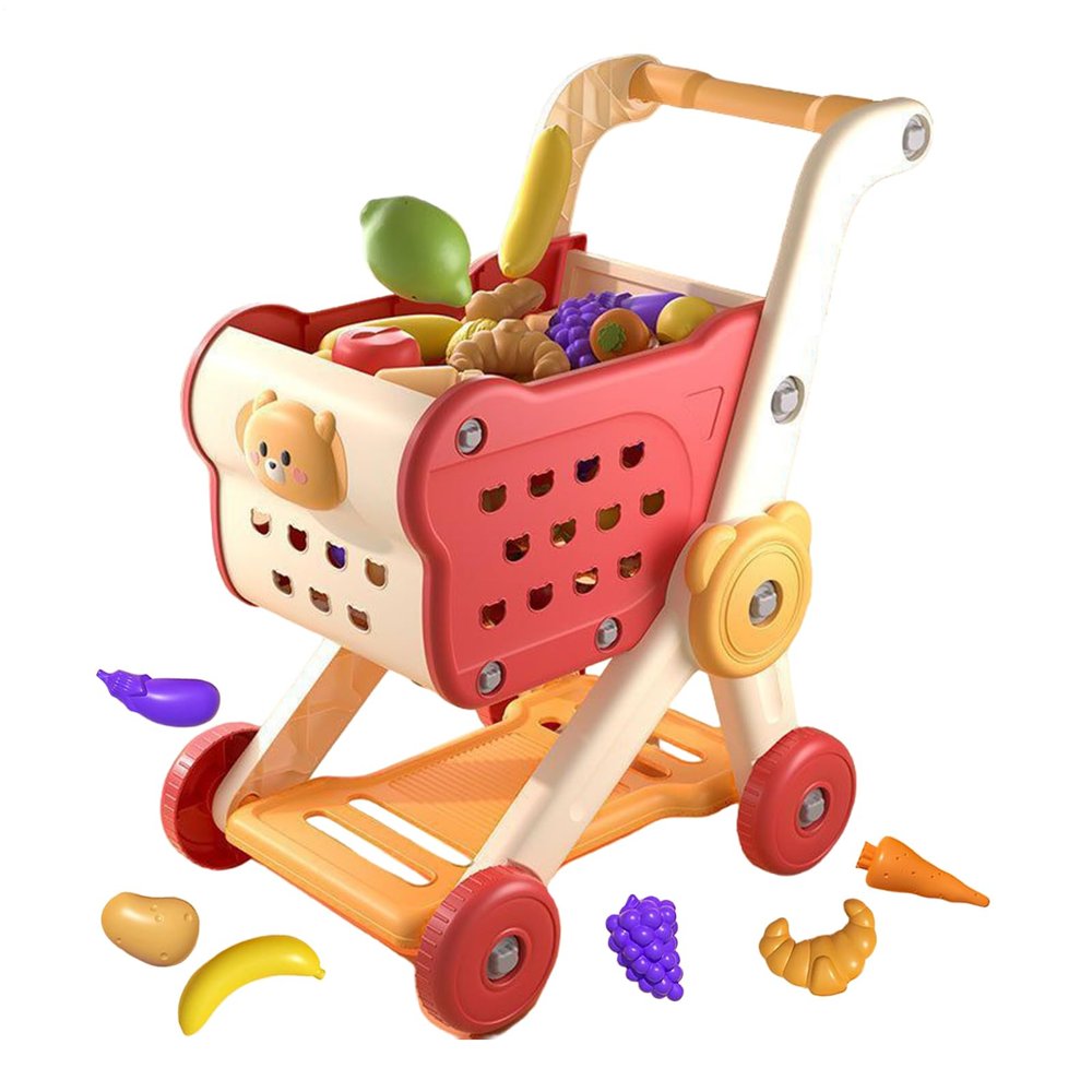 Kids Shopping Cart - Kids Grocery Cart, Play Shopping Carts, Pretend Play Toy Basket Set with Food Accessories, Interactive Grocery Store Games for Toddler Boys Teens Girls Children Indoor Outdoor