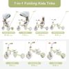 7-in-1 Foldable Toddler Tricycle with Parent Push Handle, Removable Pedals & Canopy for 1-6 Year Olds, 5-Point Harness & Lightweight Aluminum Frame (Green) view 3