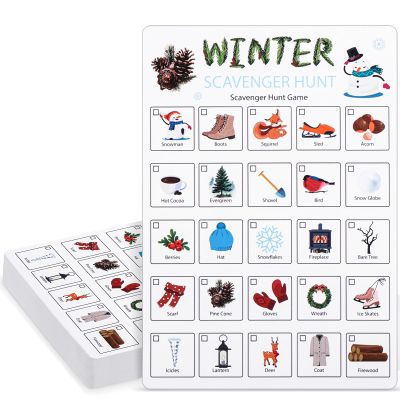 Hoolerry 30 Pcs Scavenger Hunt for Kids Road Trip Game Car Spring Summer Wedding Scavenger Hunt Cards Travel Activities Camping Games Outdoor Indoor Seek Activity for Kids Adults (Winter)
