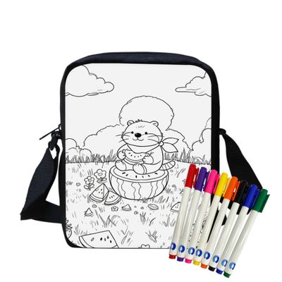 YDTOADDIT Otter Coloring Crossbody Bag for Girls DIY Hand Painted Messenger Bag with 8 Markers Color Your Own Shoulder Bags,Draw & Color Your Own Fun Designs