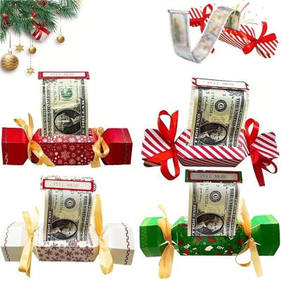 4PCS Candy Christmas Money Pull Boxes Fun Cash Gift Holders with 40 Clear Envelopes, Creative Surprise Boxes for Kids, Teens & Adults