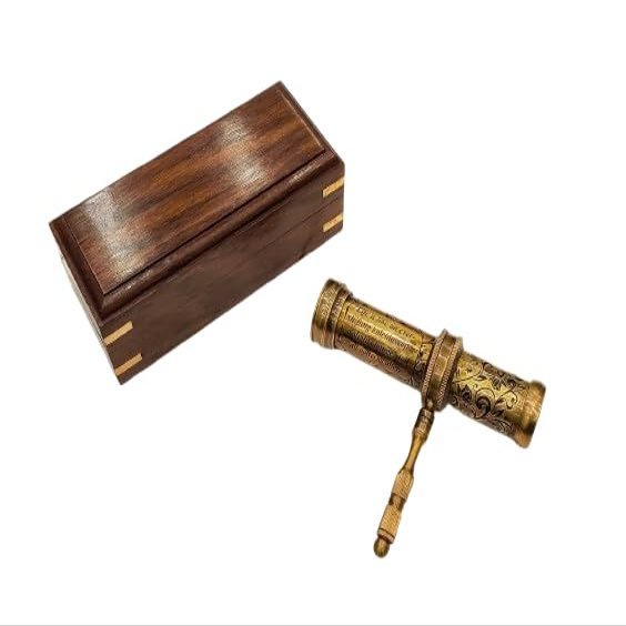 Antique Hand Carved Brass Twist Kaleidoscope for Adult and Kids || Vintage Look Kaleidoscope - Antique Finish with Leather Case