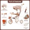 7 in 1 Toddler Tricycle with Parent Push Handle, Removable Pedals & Canopy, 5-Point Safety Harness - Portable Folding Trike Bike for Kids Ages 1-6 Years Old (Ivory and Brown) view 2