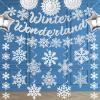 32Pcs Winter Wonderland Christmas Decorations, Winter Wonderland Decorations Snowflake Hanging Swirls Decoration Glittery Snowflakes Ornament Banner for Baby Shower Holiday Frozen Party Birthday Decor view 1
