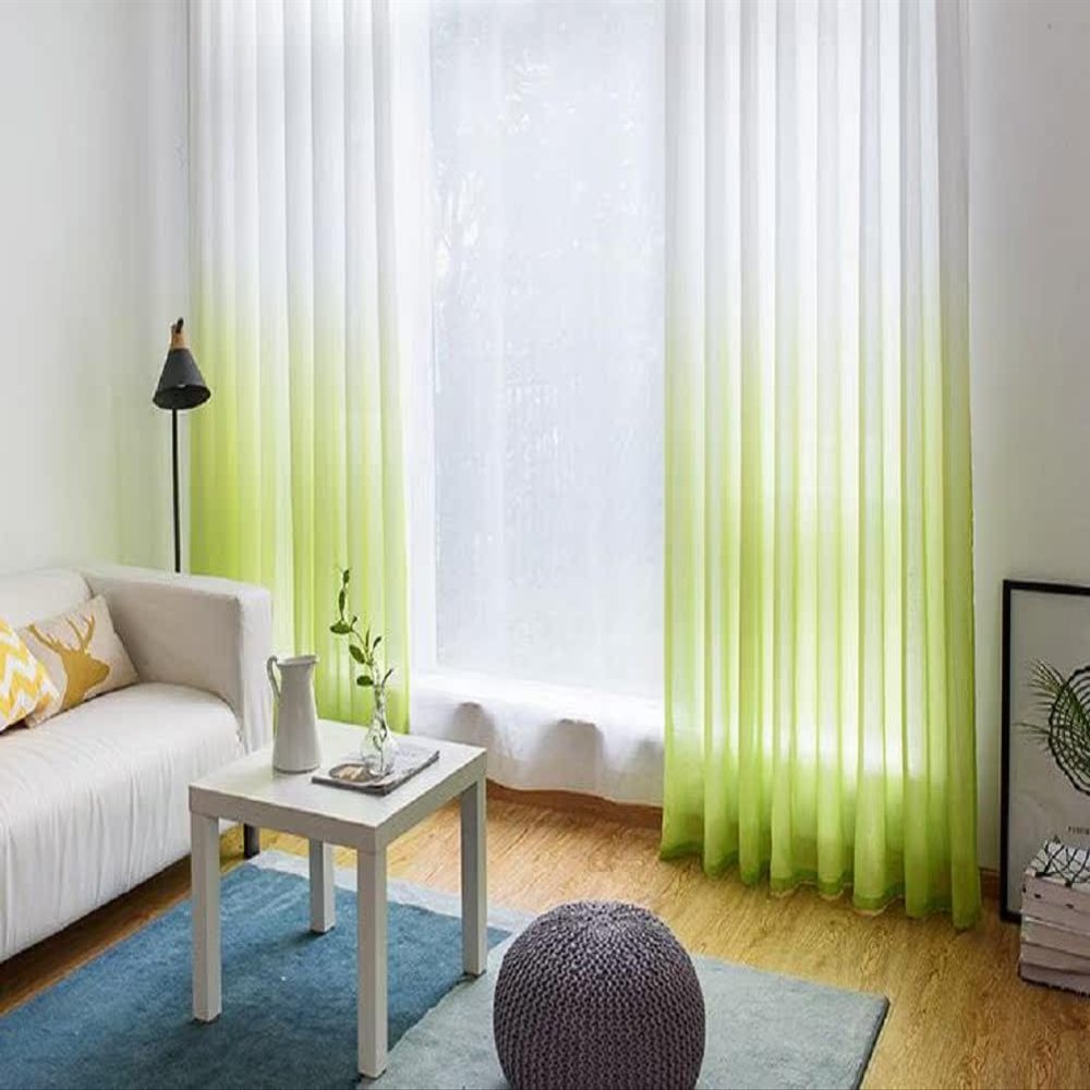 HooHero Green 50 Width Sheer Curtains Window Treatments Ombre Tulle Drapes for Living Kids Room Doorway Kitchen
