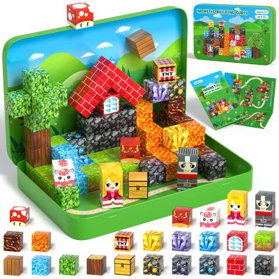 Axirata 60PCS Mini Magnetic Blocks Travel Set for Kids, Mini Magnetic Tiles Building Cubes with Portable Iron Box, STEM Learning Sensory Toy for Toddler Boys Girls Age 3-5 4-8 8-12+