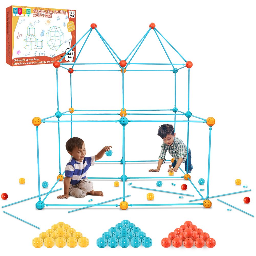 Bzseed Fort Building Kit for Kid DIY Play Tent STEM Construction Toys Fort Builder for Kids Indoor Outdoor Play Creative Gift for 4 5 6 7 8 9 10 11 12 Year Old Boy Girl Christmas Birthday Gift 140Pcs