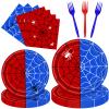 100 Pcs Spider Web Tableware Party Supplies  Disposable Red and Blue Web Paper Plates, Napkins, and Forks for Superhero Birthdays, Kids Parties, and Comic Theme Celebrations  Serves 25 view 1
