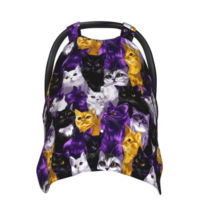 Colorful Cartoon Cat Face Print Baby Car Seat Covers, Breathable Nursing Cover Breastfeeding Cover, Stroller Covers, Multi-use Infant Carseat Canopy, Baby Boys Girls Newborn Essentials