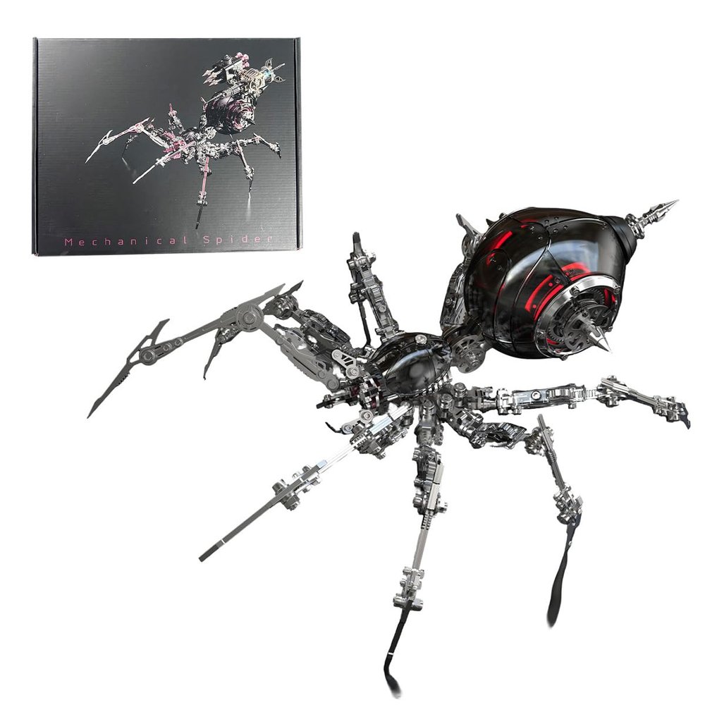 3D Metal Puzzle Spider Model Kit for Adults with Light, 602 PCS Mechanical Metal War Spider Steampunk Animal DIY Assembly Jigsaw Puzzle Model Desk Gifts for Adults