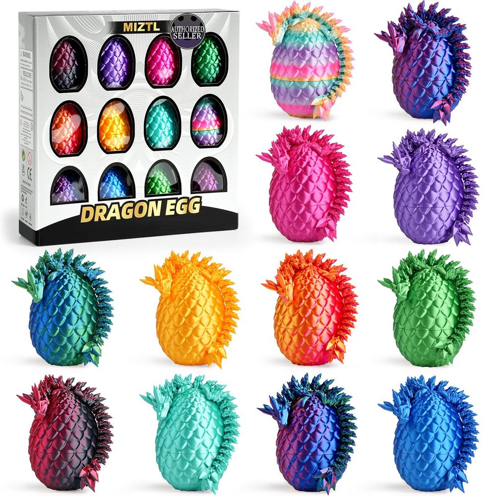 12PACK 3D Printed Dragon Eggs, Mini Mystery Crystal Dragon 3D Printed Toy for Easter Basket Stuffers and Essentials, Easter Toys & Decor
