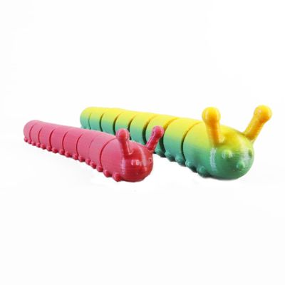 3D Printed Flexible Green Worm Toy Articulated Fidget Worm, Stress Relief Desk Toy & Collectible Model Available in Colors & Sizes (Black & Red, Medium: 150mm Length)