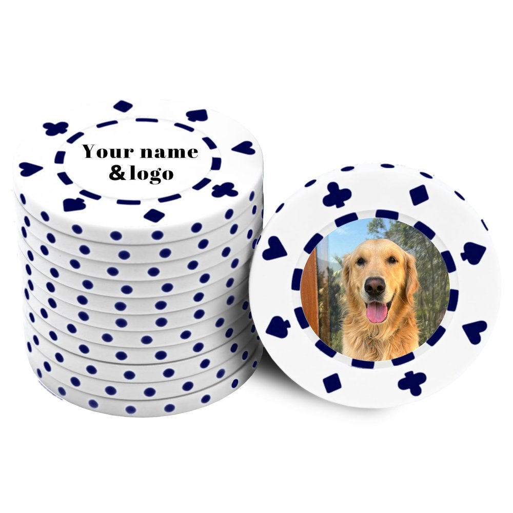 30-500 PCS Casino Grade Personalized Casino Chips for Poker Games 11 Grams Custom Clay Poker Chips with Logo or Design 40MM Customized Metal Poker Chips Bulk Custom Golf Ball Makers Chips (White)
