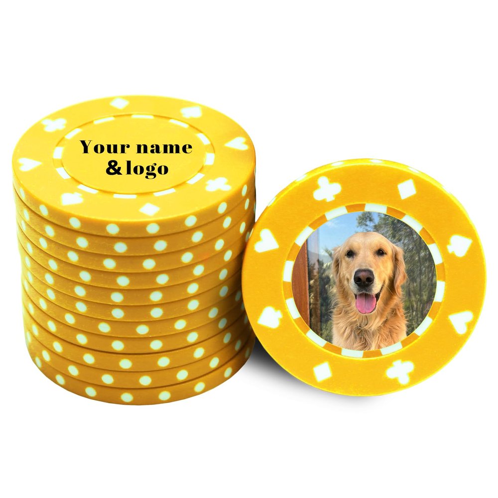 30-500 PCS Casino Grade Personalized Casino Chips for Poker Games 11 Grams Custom Clay Poker Chips with Logo or Design 40MM Customized Metal Poker Chips Bulk Custom Golf Ball Makers Chips (Yellow)