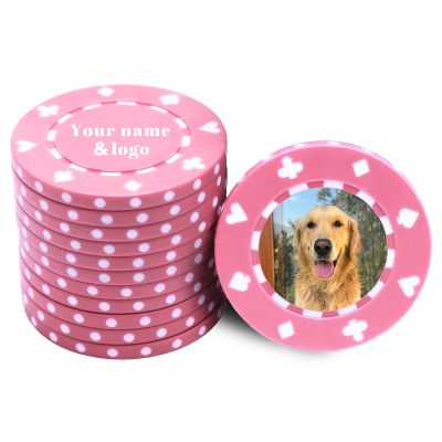 30-500 PCS Casino Grade Personalized Casino Chips for Poker Games 11 Grams Custom Clay Poker Chips with Logo or Design 40MM Customized Metal Poker Chips Bulk Custom Golf Ball Makers Chips (Pink)