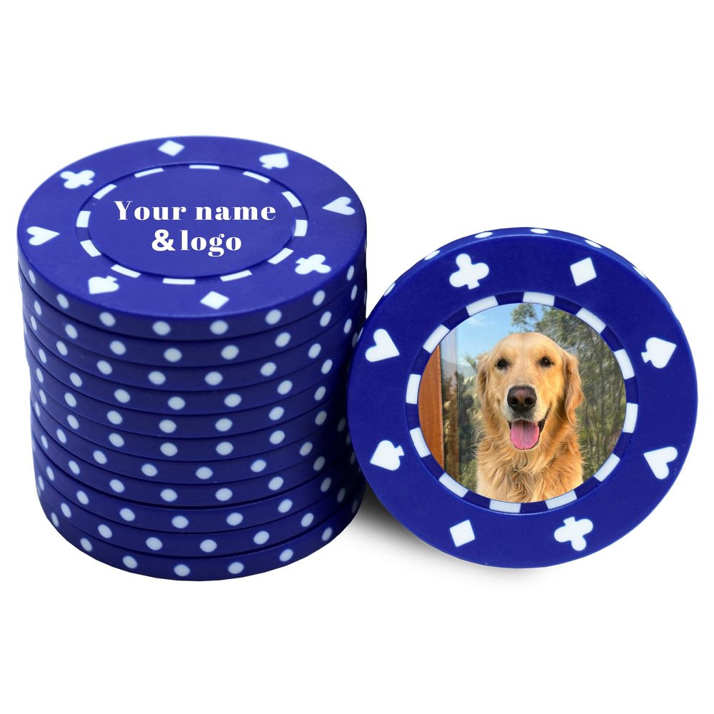 30-500 PCS Casino Grade Personalized Casino Chips for Poker Games 11 Grams Custom Clay Poker Chips with Logo or Design 40MM Customized Metal Poker Chips Bulk Custom Golf Ball Makers Chips (Blue)
