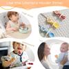 4PK Baby Spoon and Fork with Holder Straps for Kids Aged 6+ Months Self Feeding, No Throw Toddler Travel Essential Leash for High Chair or Bib or Wrist, Silicone Baby Led Weaning Supplies (Ether) view 4