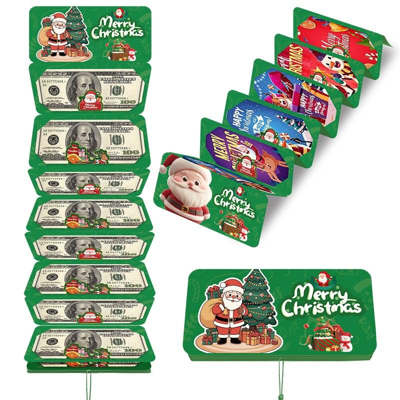 3 in 1 Set 39.1 Inch Christmas Money Pull Box, Santa Dollar Bill Gift Holder with 10 Slots, Surprise Party Gifts for Kids, Family, Stocking Stuffers (Red, Green, Blue) (Green 3Pcs)