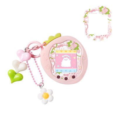 BUBBLELOGUS Strawberry Bubble Protective Case for Tamagotchi Uni, Soft TPU Silicone Cover with Faceplate & Charms Set, Anti-Scratch & Waterproof (Pink)