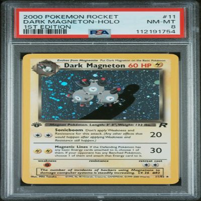 Graded 2000 PKM Rocket Dark Magneton #11 Holo First 1st Edition Trading Card Game PSA 8 Near Mint